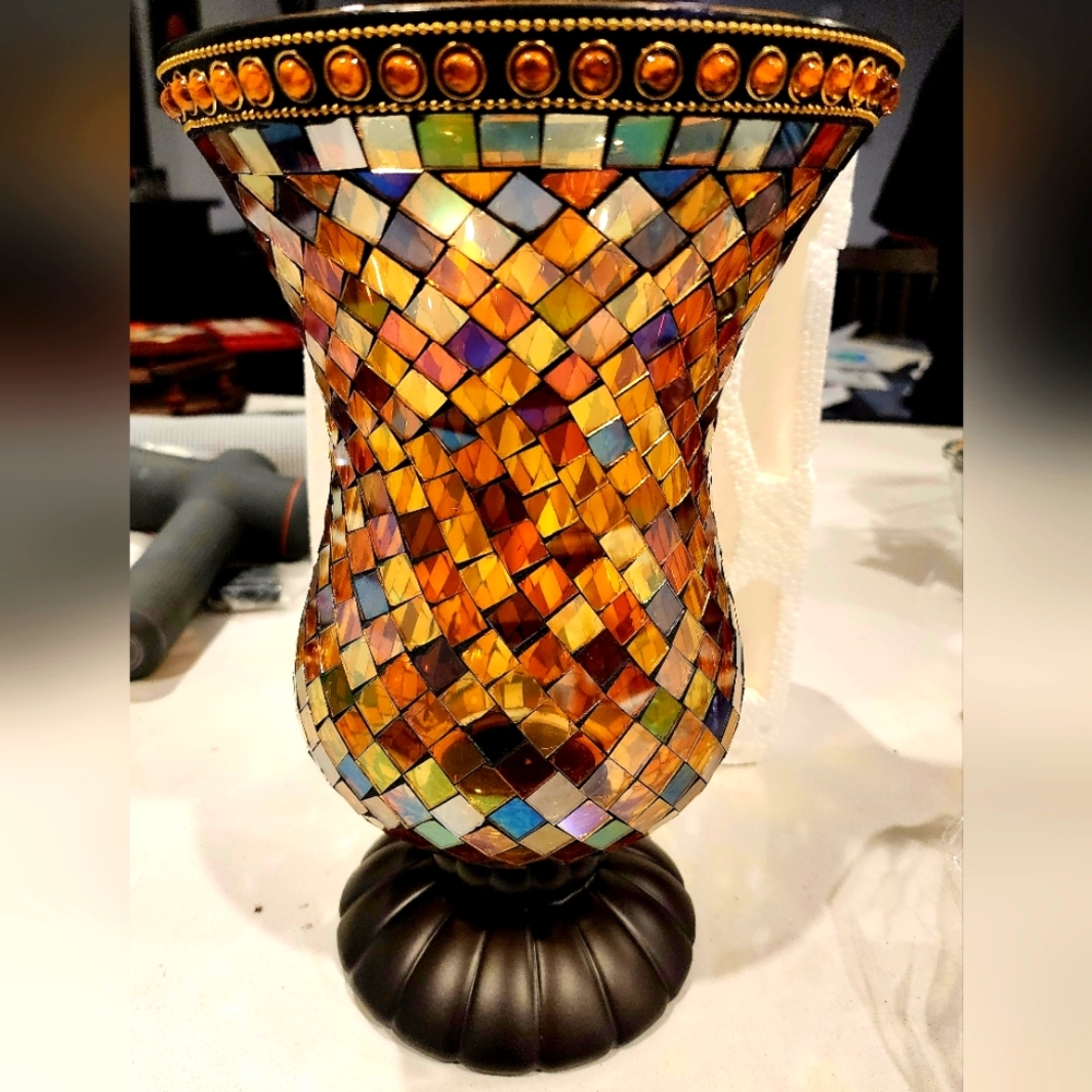 Partylite Hurricane Mosaic Stained Glass Candle Holder Global Fusion.
